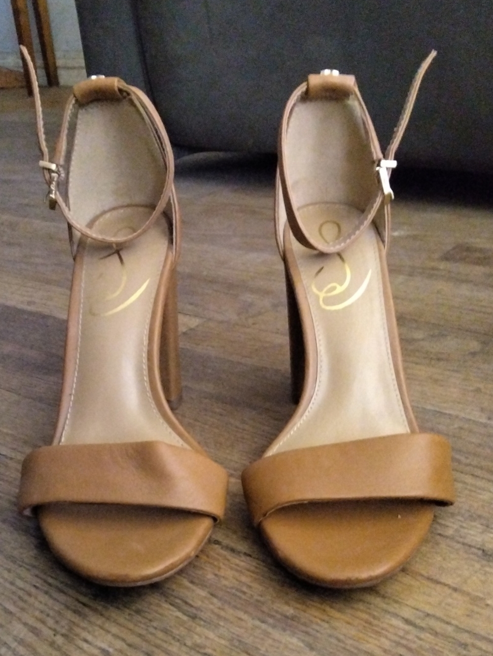 Women’s Tan Block Heel Sandals with Ankle Strap